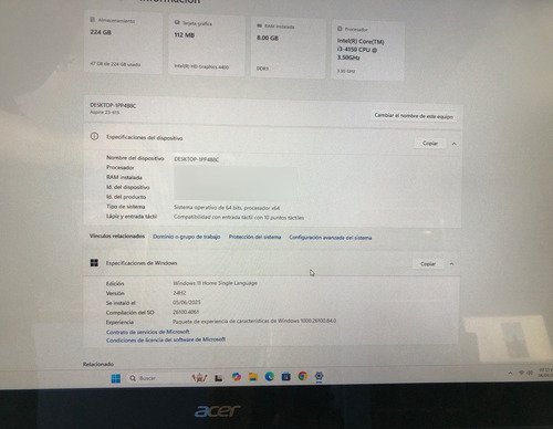 Aio Acer Touch Az3 615 Intel Core I3 4th 8gb Ram 240gb Ssd Negro (Usado)
