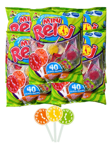 Paleta Mini Reloj 360 Pz Fresa Piña Naranja Limón