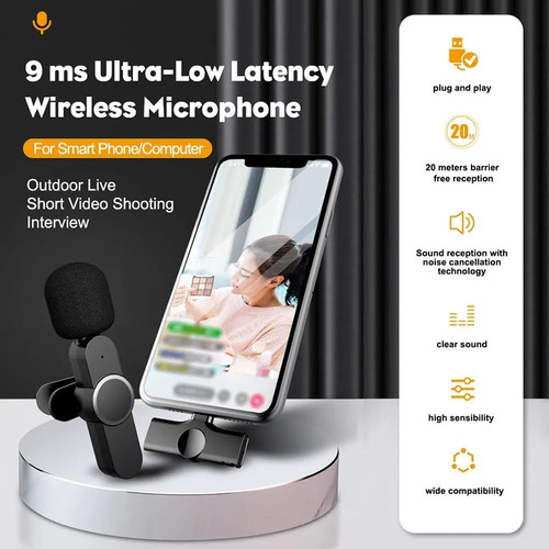 Micrófono De Solapa Inalámbrico Usb-c Plug&play Con Clip