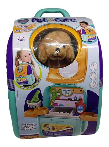 Imagem 2 de 5 de Pelúcia Cachorro Marrom Mochila 2 Em 1 E Acessórios Pet Care