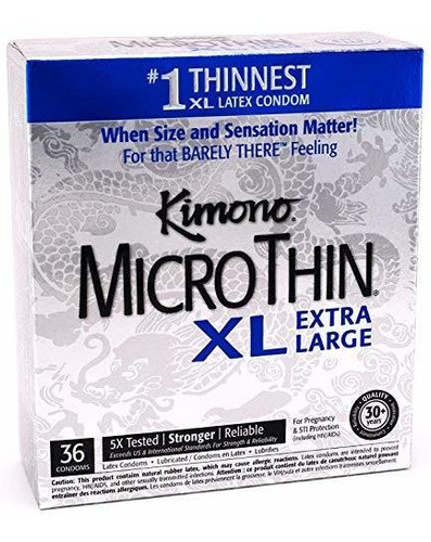 Kimono Microthin Xl - Condones Extragrandes, Lubricados, Fin