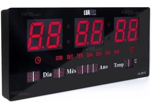 Imagem 3 de 8 de Relógio De Parede Led Grande Calendário Temperatura Alarme