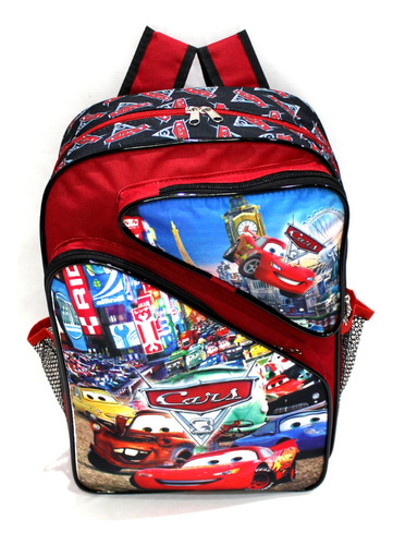 Mochila Menino Carros 3 Relâmpago Mcqueen Costas G Escolar Cor Preto Desenho do tecido Carros Disney