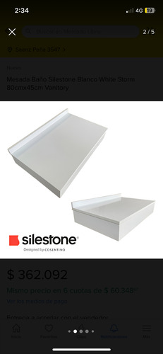 Mesada Silestone White Storm 80cmx50cm Blanco