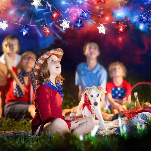 D Led Independence Day String Lights Decorações Rattan Star