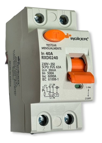 Disyuntor Diferencial Bipolar - 2x40 Amp - Roker