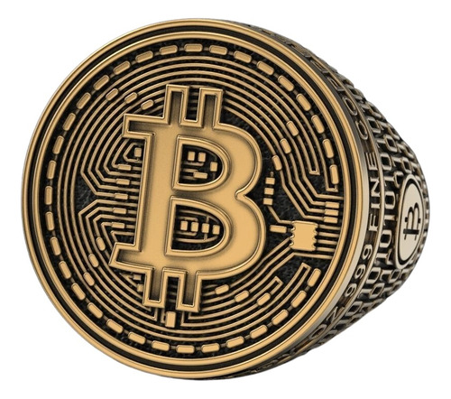 Anillo De Hombre Coolest Bitcoin Plata 925 Chapado En Oro