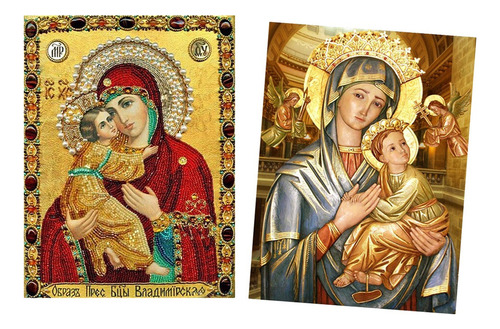 2 Piezas Religiosa Virgen María 5d Bordado Diamante Pintura