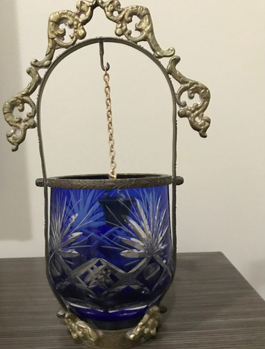 Aljibe Cristal Azul Tallado Con Montura De Bronce (Usado)