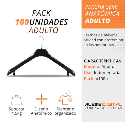 Imagen 3 de 9 de Perchas Plasticas Reforzadas Semi Anatomica Traje Pack 100