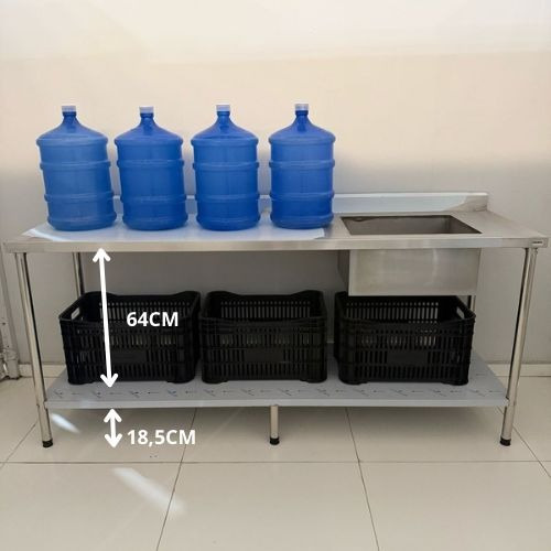 Pia Inox Com Cuba A Direita E Paneleiro 2,00x60x90