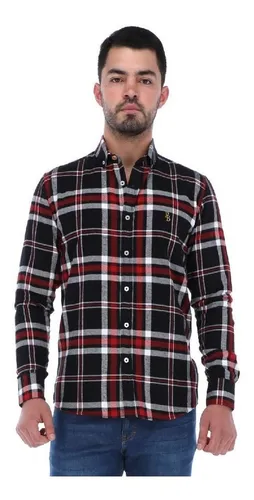 Camisa Porto Blanco Hombre Cuadros Franela Negro Rojo