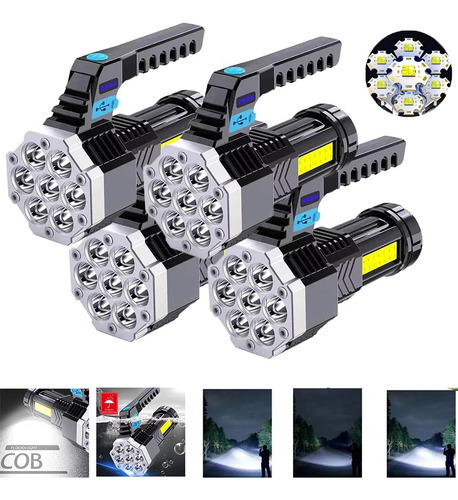 Linterna Led De 7 Modos, Lámpara Impermeable De 4 Modos Con