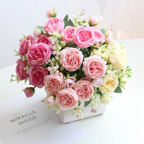 2 Ramo De Peonías Artificiales Flores Para Hogar O Bodas