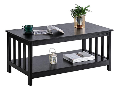 Mesa De Centro Con Estante Pino Y Mdf Color Negro