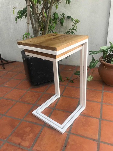 Mesa Arrime Doble Nido Encastrable Hierro Auxiliar Madera