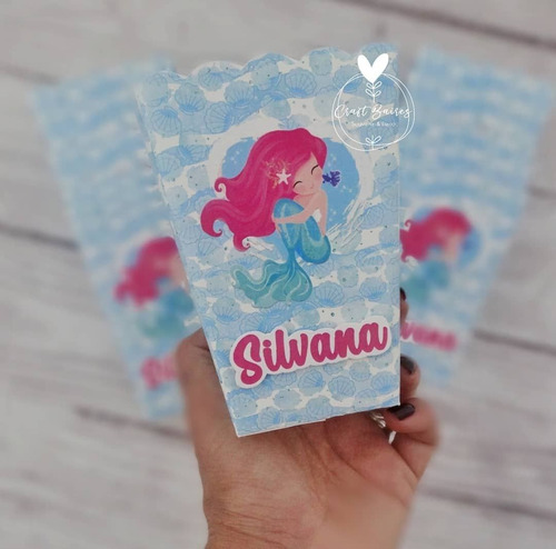 20 Cajita Pochoclera Personalizada Sirena Craftbaires