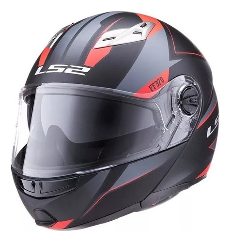 Casco Moto Rebatible Ls2 370 Easy Stripe Matt Bla Red 