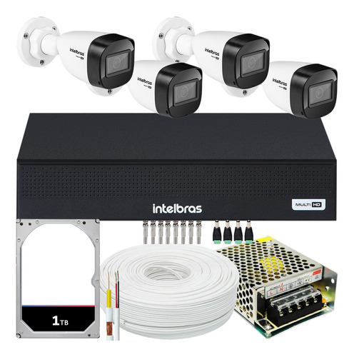 Kit Cftv 4 Cameras Intelbras Residencial 2mp Dvr Mhdx 1008-c