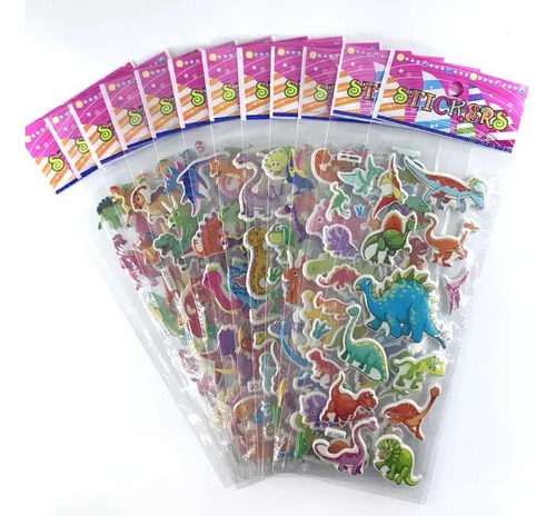 10 Láminas De Stickers Dinosaurios