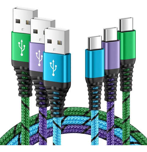 Cable De Carga Rápida Usb C, Paquete De 3 Unidades, 6 Pies, 