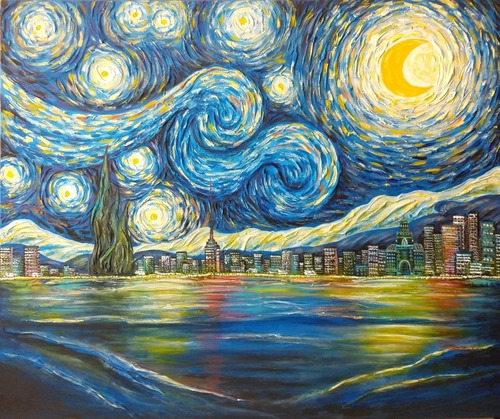 Cuadro Noche Estrellada De Van Gogh Con Texturas 