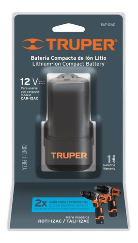 Batería Ión Litio,  12 V Para Taladro Tali-12ac Truper