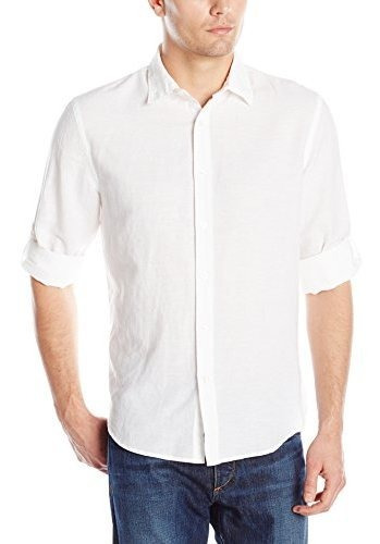 Perry Ellis Camisa De Botones De Algodón De Lino Sólido Con 