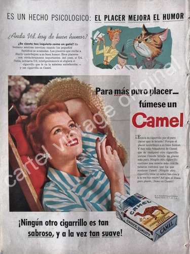 Cartel Retro Cigarros Camel 1955 12 El Placer Mejora Humor