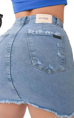 Pollera Jeans Mujer Gooco Elastizado Tiro Alto Calce Perfect