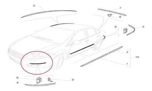 Moldura Cromada Paragolpe Delantero Izquierdo Fiat Linea
