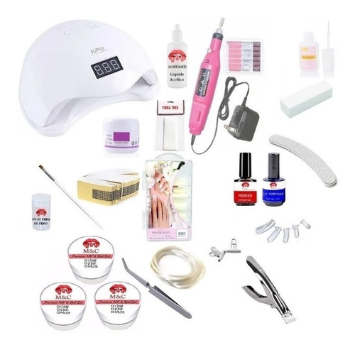 Kit Unha De Gel Acrigel Porcelana Fibra Lixadeira E Cabine