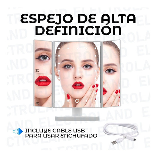 Imagen 8 de 10 de Espejo Luz Led Táctil Maquillaje Puertas Carga Usb Touch