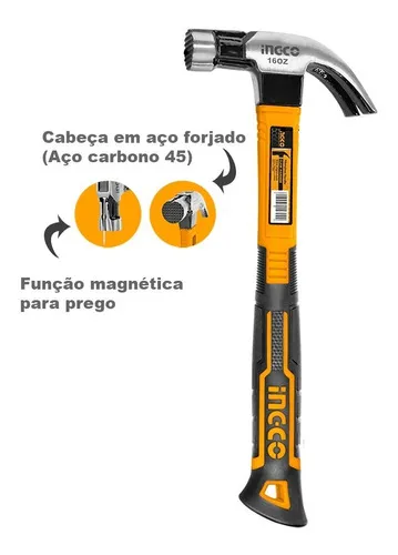 Martillo magnético para clavos de 450 g con cabeza de acero forjado
