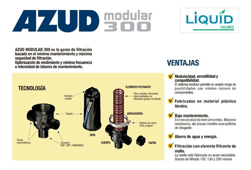 Imagen 4 de 5 de Filtro Malla Para Riego Y Goteo Azud Modular-300 2'' Compact