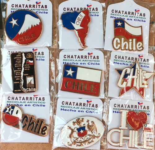 Magnéticos Chile 9 Diseños Cobrizados Bandera Mapa Esc