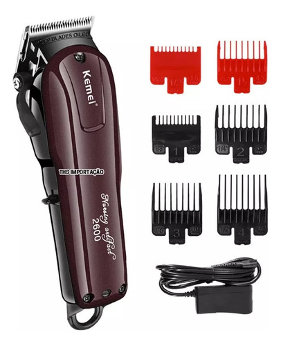 Máquina Kemei De Cortar Cabelo Sem Fio Recarregável Km-2600 Cor Vinho 110v/220v