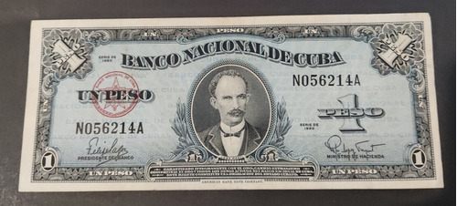 Antiguo Billete Cuba, 1 Peso 1960.