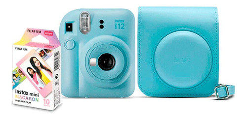 Câmera Fujifilm Instax Mini 12 Azul + Bolsa + Filme Macaron