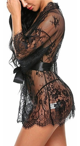 Imagen 10 de 10 de Babydoll Encaje Lencería Bata Sexy Incluye Tanga Talla Grand