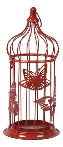 Gaiola Decorativa Redonda Vermelha Lanterna Porta Velas Cor Vermelho