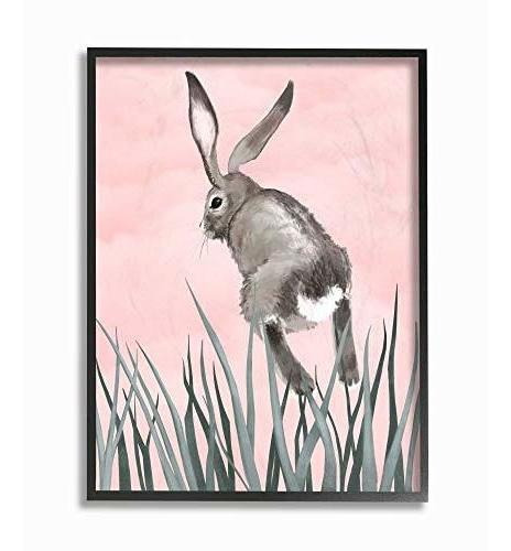 Stupell Industries Bunny Rabbit Jump Grass Pink Green Animal