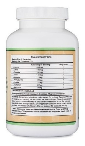 Suplemento en cápsulas blandas Double Wood Essential Amino Acids l-leucina en pote 225 un