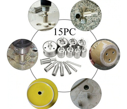 Kit 15 Brocas Diamantadas 6-50mm Vidro Ceramica Marmore