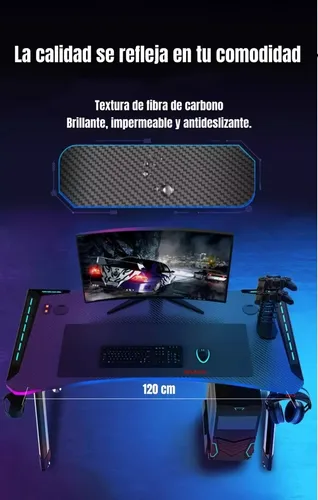 Escritorio Gamer Con Luces 120x60x73cm Negro