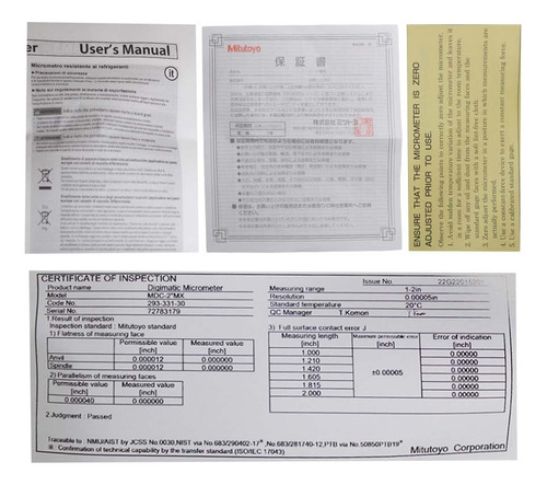 Micrómetro Digimatic 0-1puLG 0-25mm Mitutoyo 293-344-30