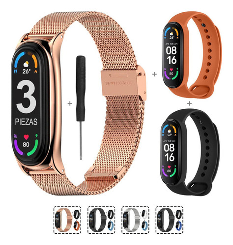Correa Acero Inoxidable Para Xiaomi Mi Band 7 Pulsera 3 Pzs