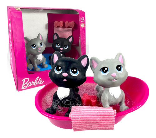 Kit Mini Pet 2 Gatas Da Barbie Banho Com Banheira Original