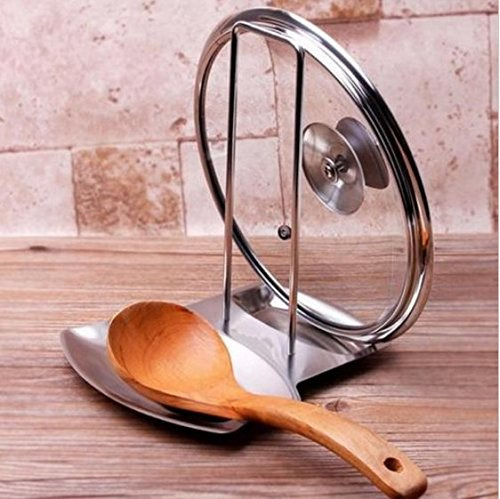 Cocina Acero Inoxidable Pan Pot Rack Tapa Soporte Cuchara