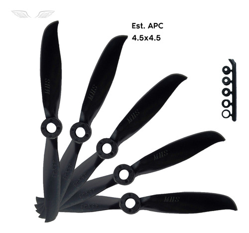 5 Hélices Mhs Fly 4.5x4.5 Para aeromodelo elétrico com Motores Aproximadamente 3000kv Zagi Jatos Cor Preta